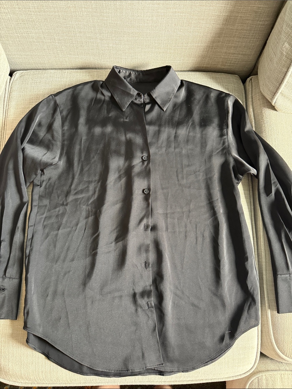 Black Uniqlo Long-Sleeve Button-Up Shirt - Classic Collared Women’s Shirt